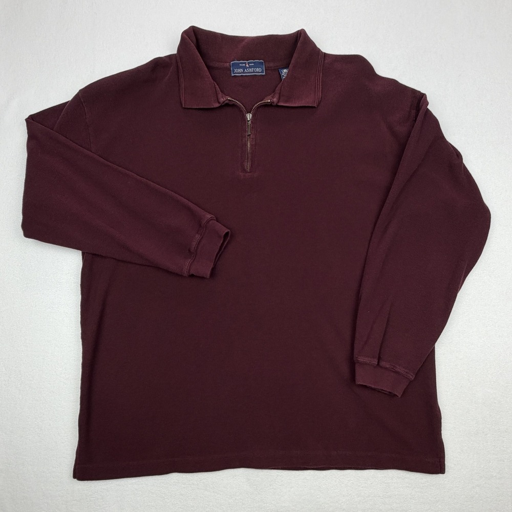 Vintage John Ashford Mens XL Burgundy Ribbed Quarter Zip Pullover Sweater
